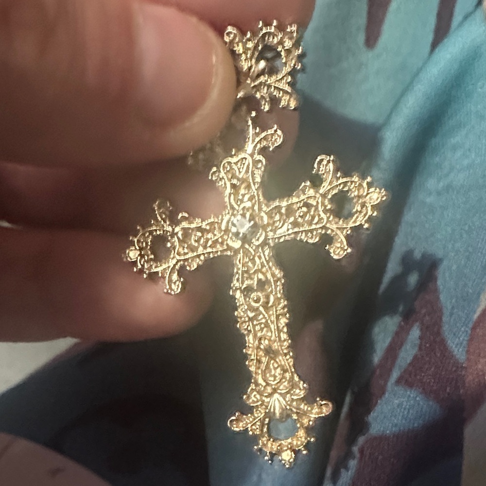 Elegant Gold Plated Cross Pendant with cubic zirconia